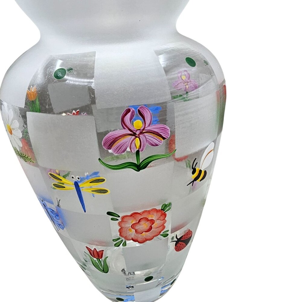 Lenox Nature's Splendor Handpainted Glass Vase Flowers Insects w/Box Signed - Picture 14 of 16